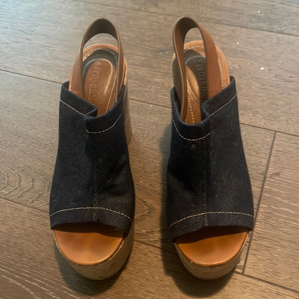 See by Chloe denim wedges